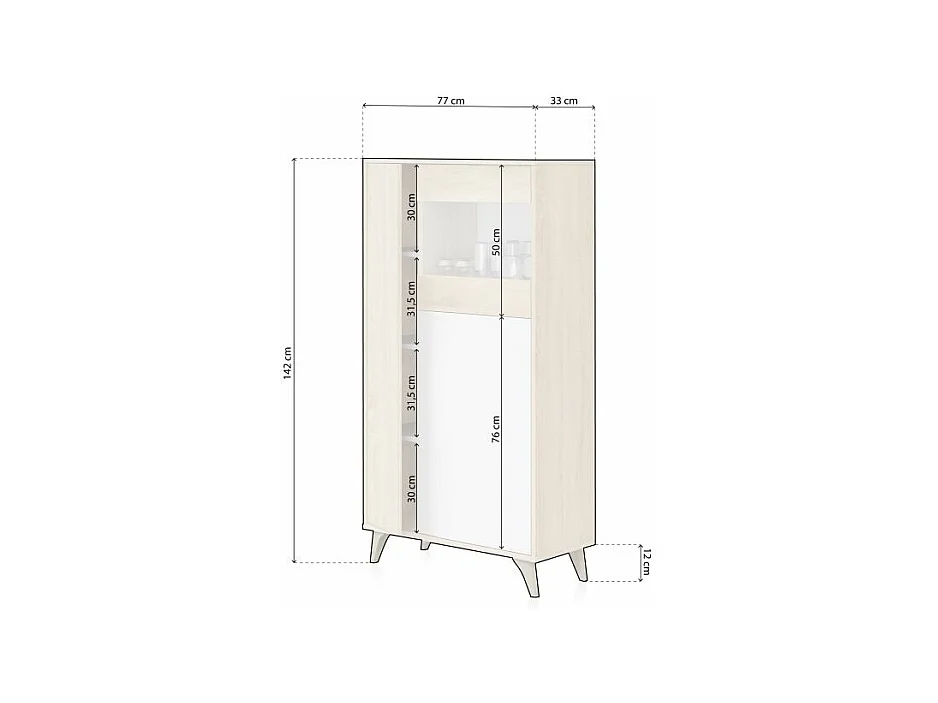 Vitrina Lira Blanco Artik (Blanco Mate) - Roble Canadian