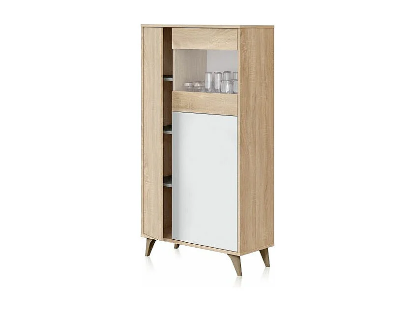 Vitrina Lira Blanco Artik (Blanco Mate) - Roble Canadian