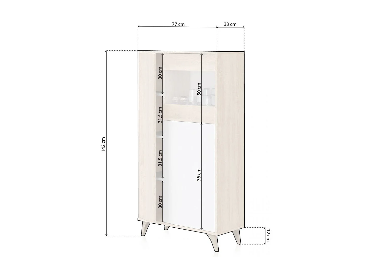 Vitrina Lira Blanco Artik (Blanco Mate) - Roble Canadian