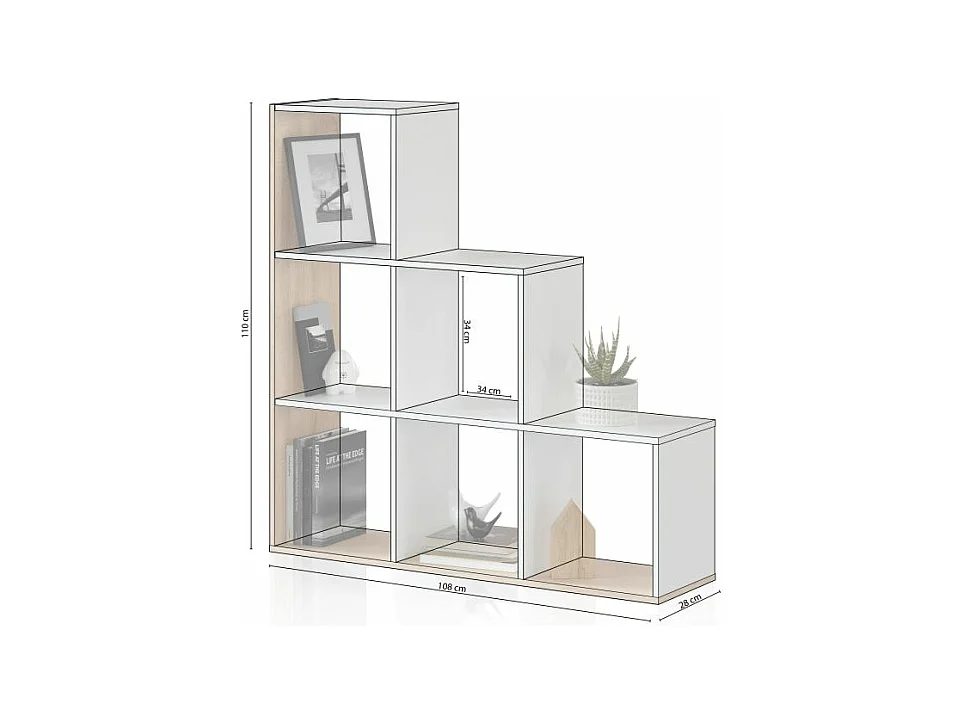 Estantería Teron Blanco Artik (Blanco Mate) - Roble Canadian