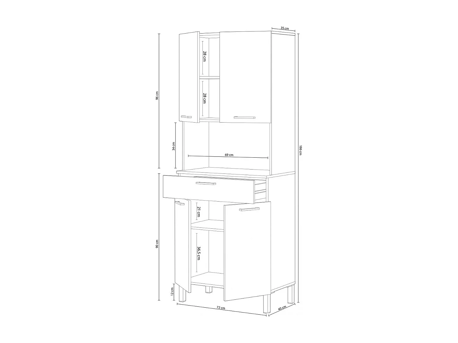 Alacena cocina Colin 4 Puertas Blanco Artik (Blanco Mate) - Roble Canadian