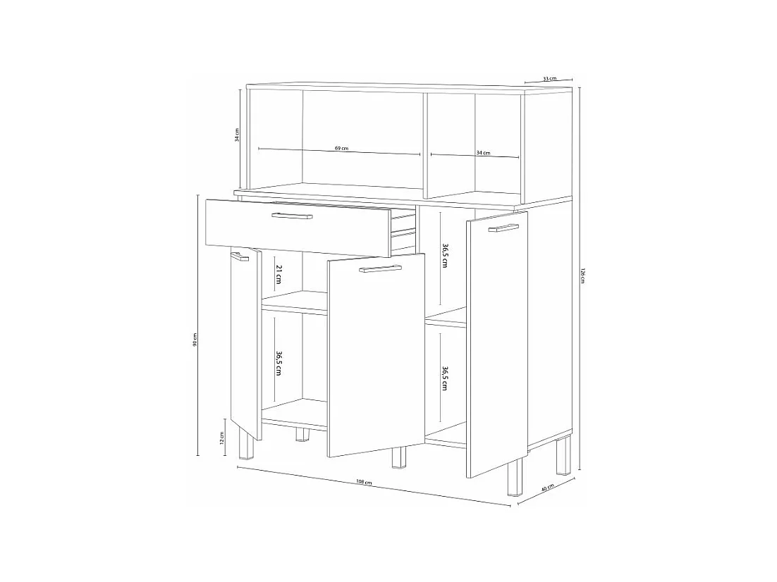 Alacena cocina Colin 3 Puertas Blanco Artik (Blanco Mate) - Roble Canadian