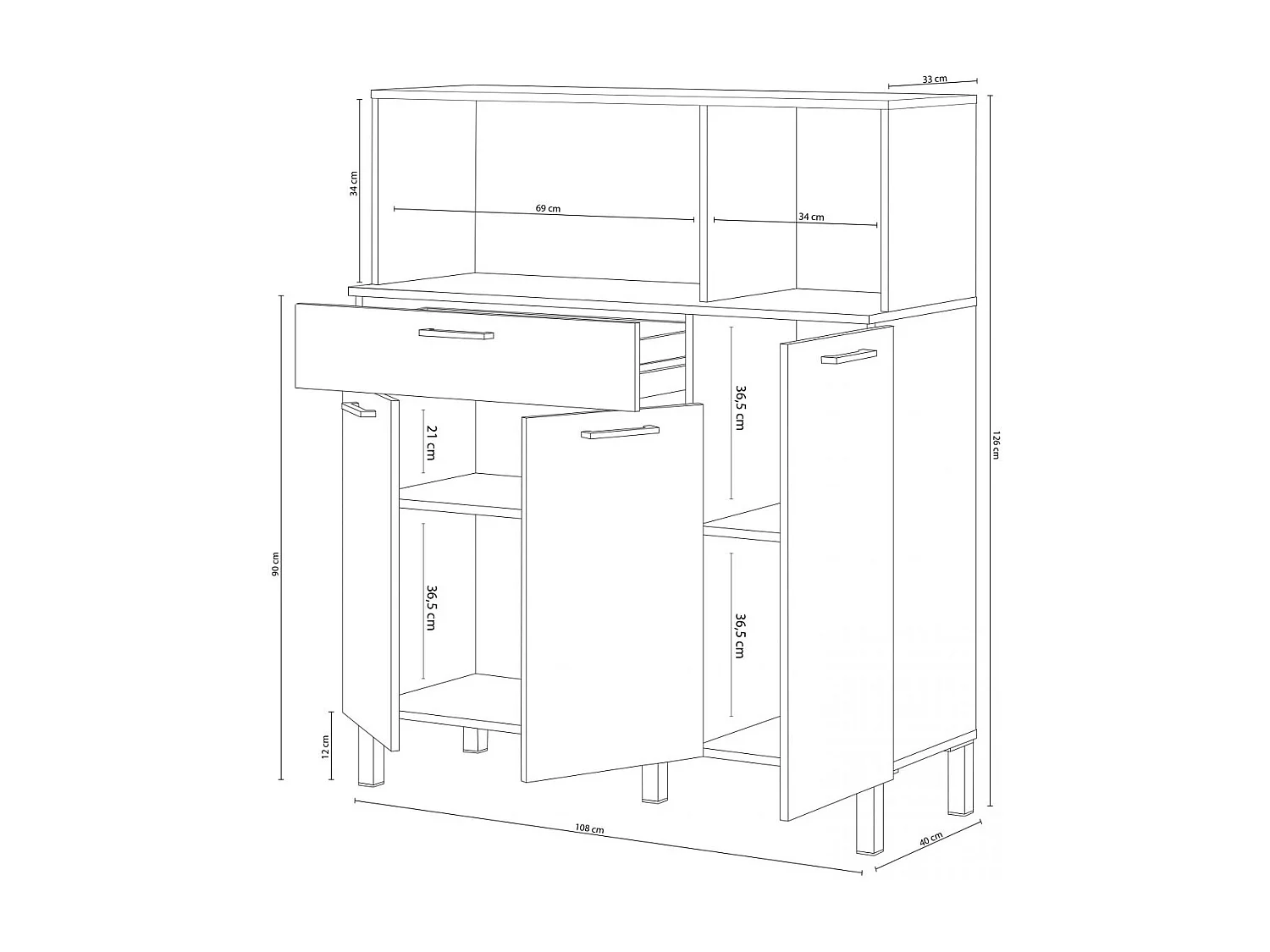 Alacena cocina Colin 3 Puertas Blanco Artik (Blanco Mate) - Roble Canadian