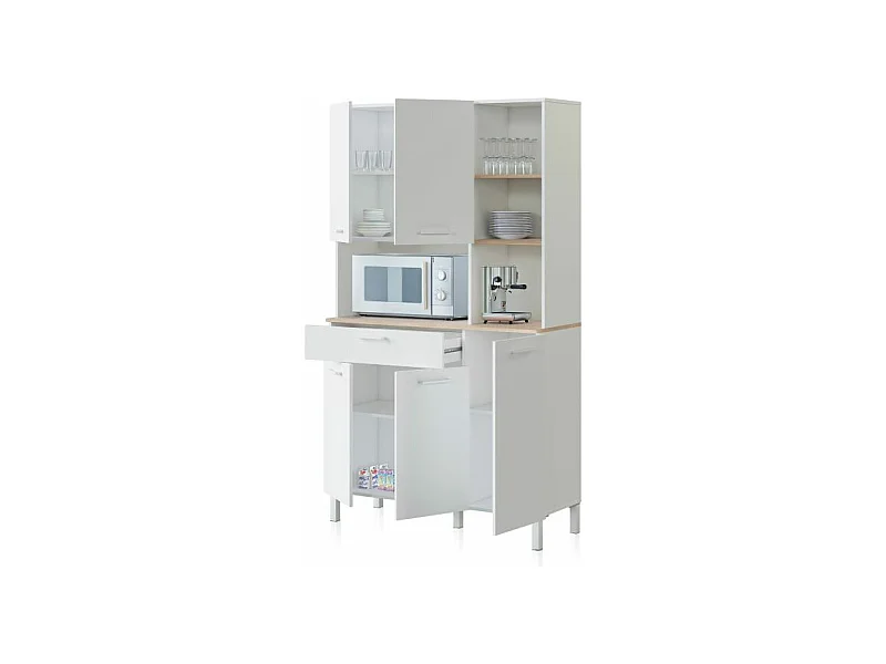 Alacena cocina Colin 5 Puertas Blanco Artik (Blanco Mate) - Roble Canadian