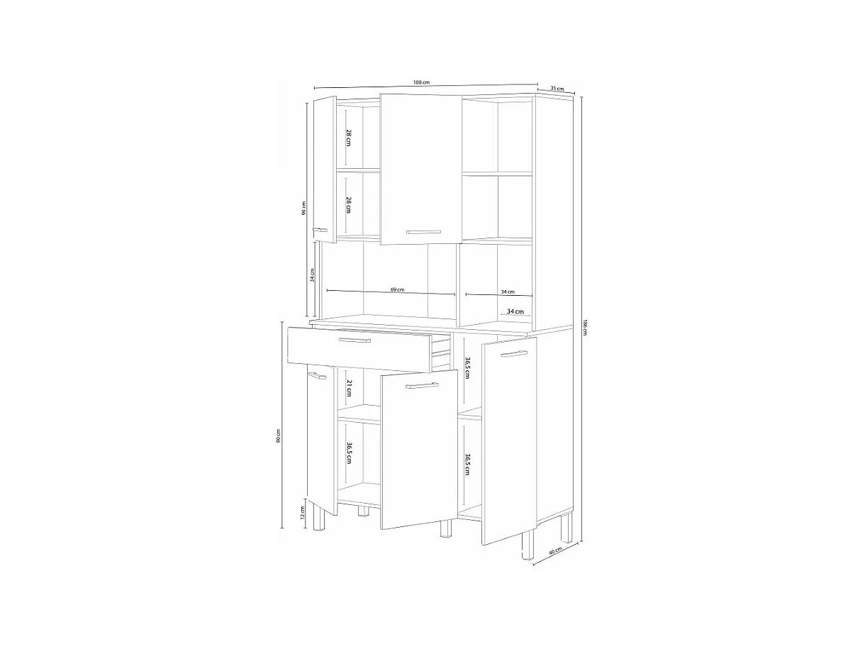 Alacena cocina Colin 5 Puertas Blanco Artik (Blanco Mate) - Roble Canadian