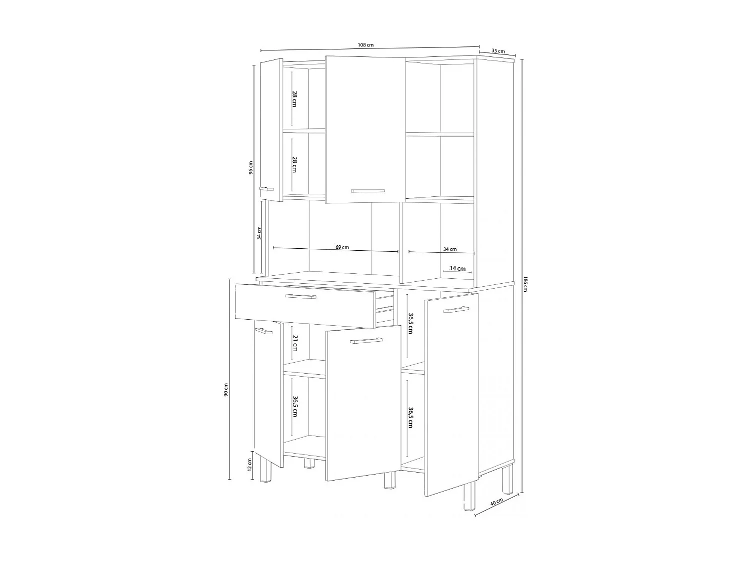 Alacena cocina Colin 5 Puertas Blanco Artik (Blanco Mate) - Roble Canadian