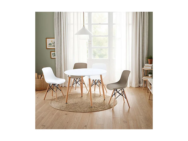 Mesa de comedor redonda Skandia Blanco - Madera de haya