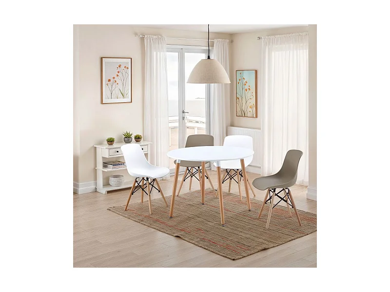 Mesa de comedor redonda Skandia Blanco - Madera de haya