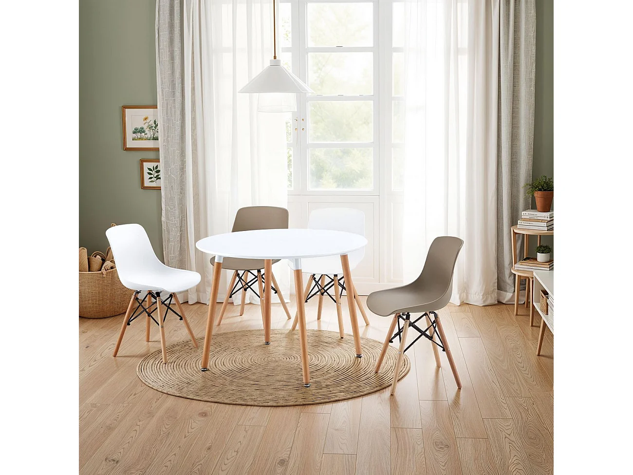 Mesa de comedor redonda Skandia Blanco - Madera de haya