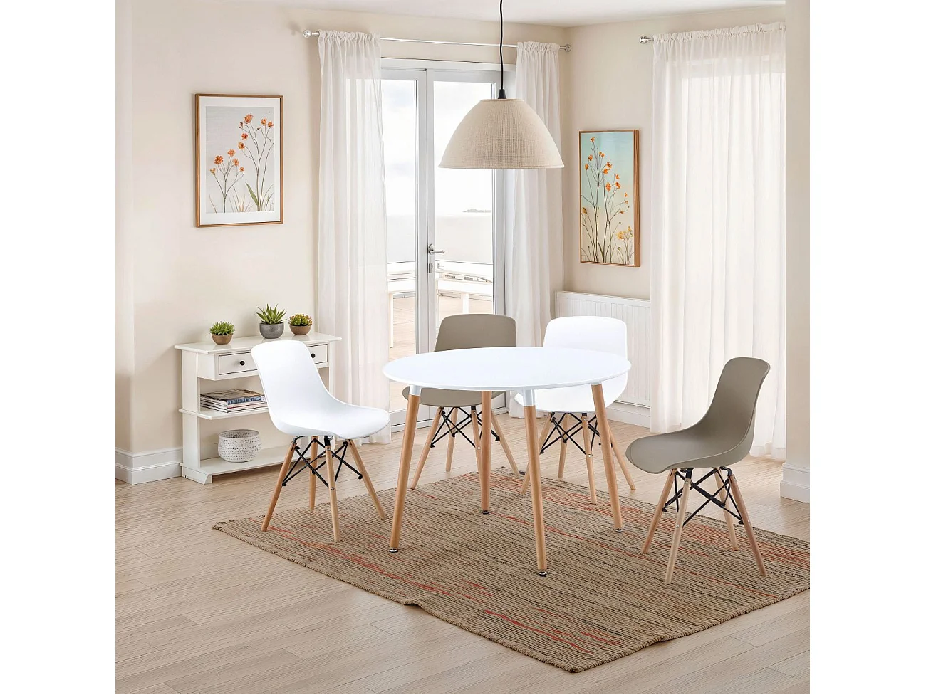 Mesa de comedor redonda Skandia Blanco - Madera de haya