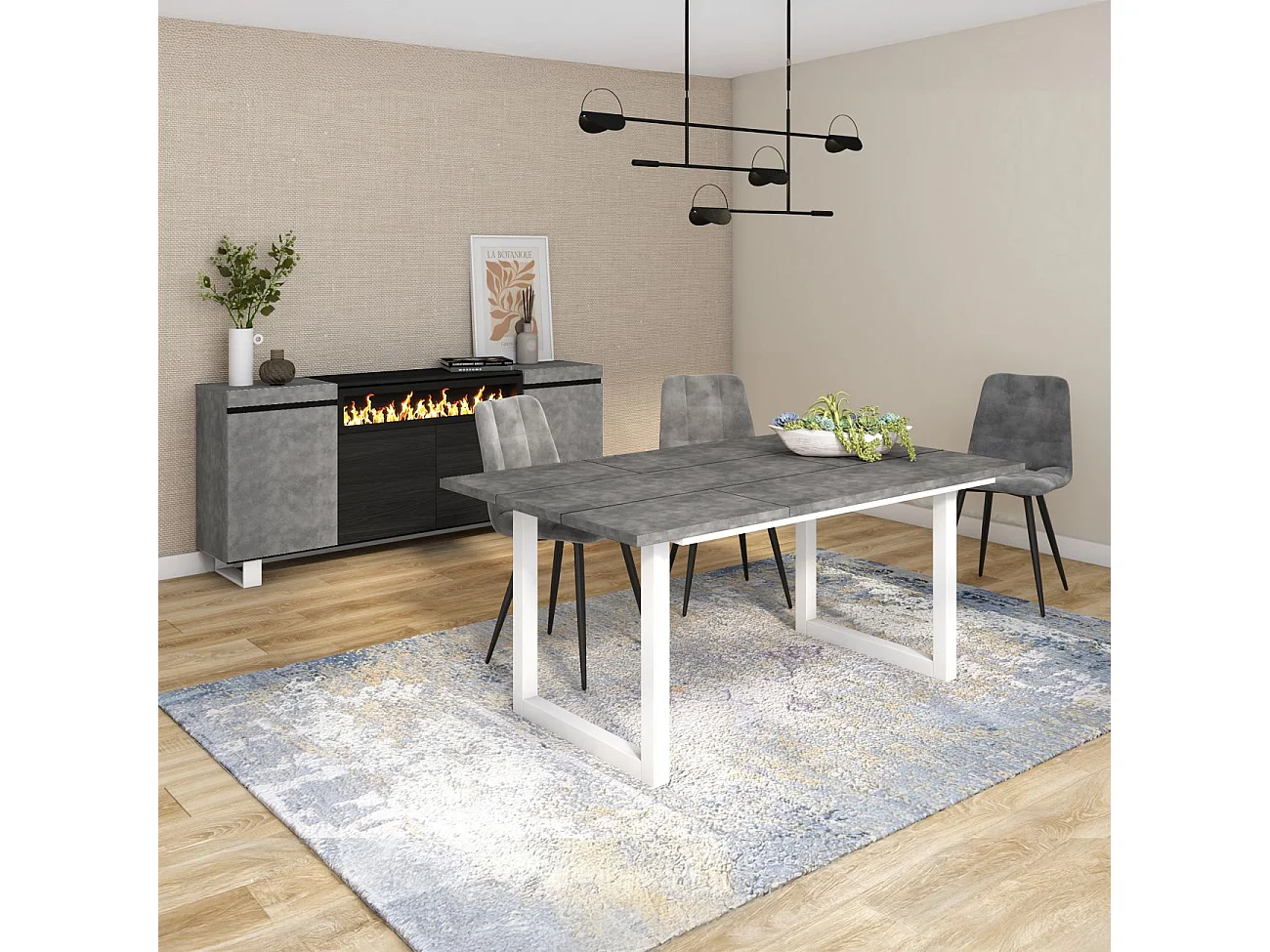 Mesa de comedor de estilo industrial en cementoy blanco 167x90 cm Altea Cemento Blanco