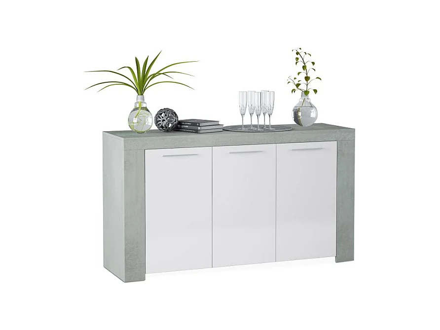 Aparador Dara Blanco Artik (Blanco Mate) - Gris Cemento