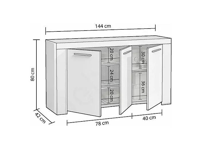 Aparador Dara Blanco Artik (Blanco Mate) - Gris Cemento