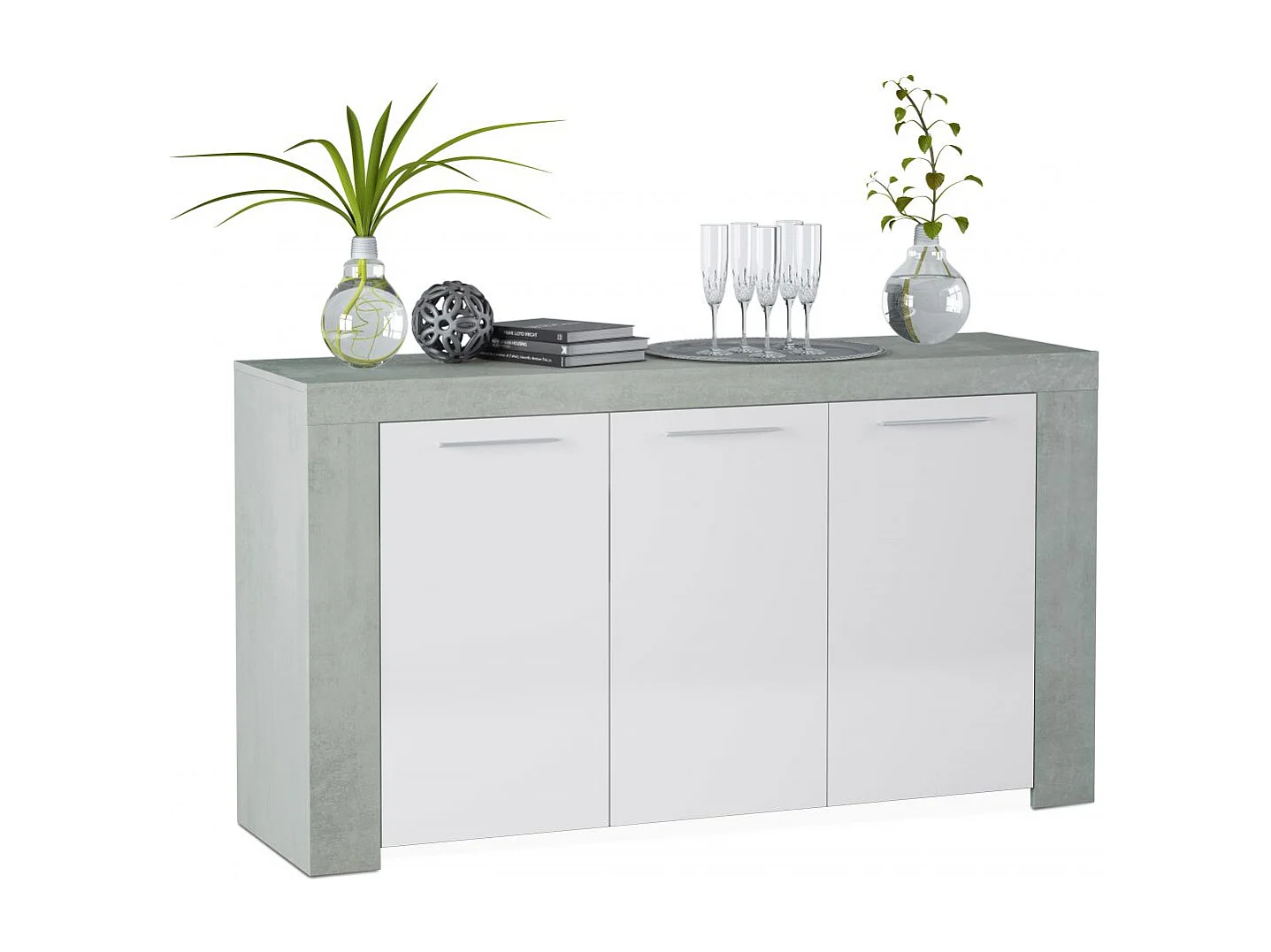Aparador Dara Blanco Artik (Blanco Mate) - Gris Cemento