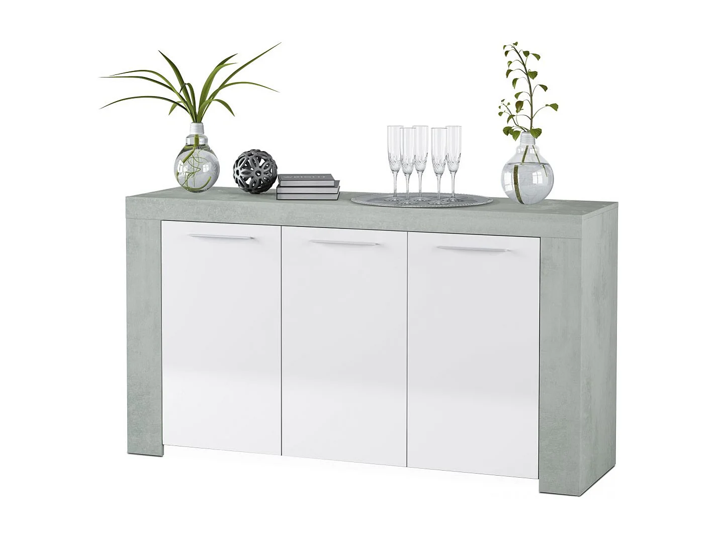 Aparador Dara Blanco Artik (Blanco Mate) - Gris Cemento