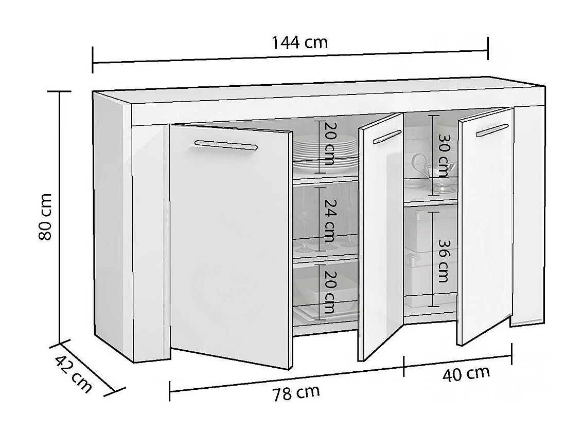 Aparador Dara Blanco Artik (Blanco Mate) - Gris Cemento