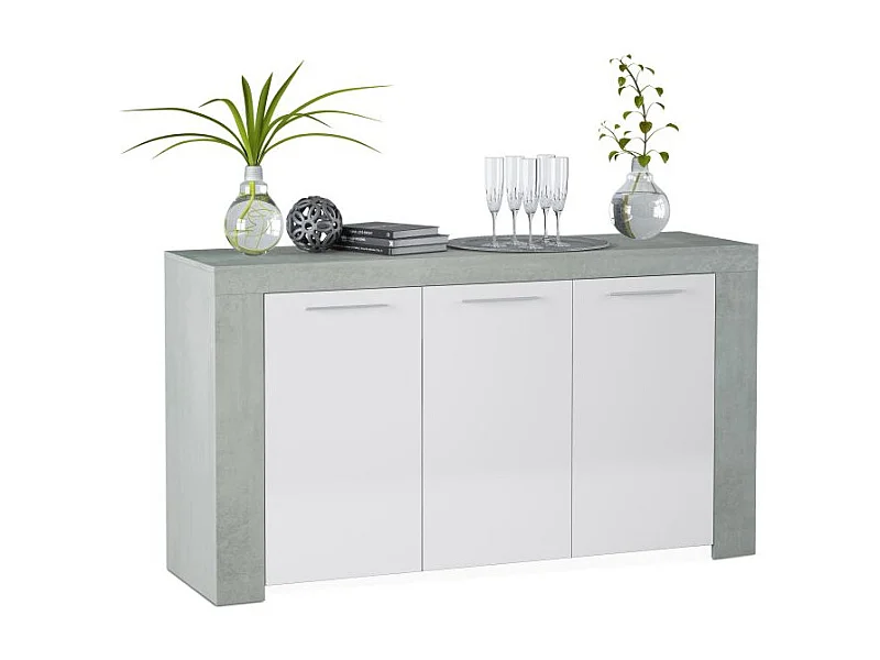 Aparador Dara Blanco Artik (Blanco Mate) - Gris Cemento