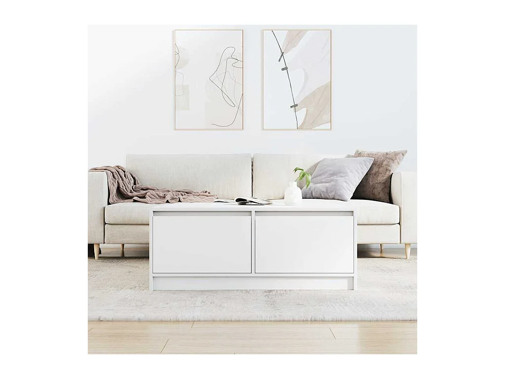 Mesa de centro con cajones blanca 100x100x40 cm