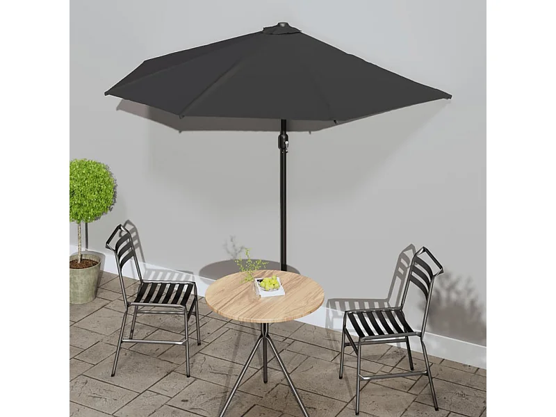 Balkon-Sonnenschirm Alu-Mast Schwarz 270x144x222cm Halbrund