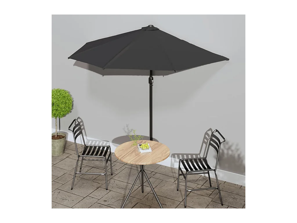 Balkon-Sonnenschirm Alu-Mast Schwarz 270x144x222cm Halbrund
