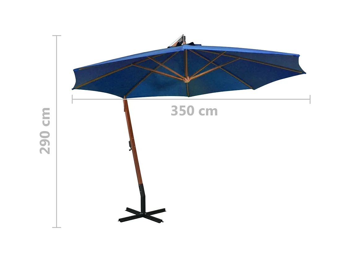 Ampelschirm mit Mast Azurblau 3,5x2,9 m Massivholz Tanne