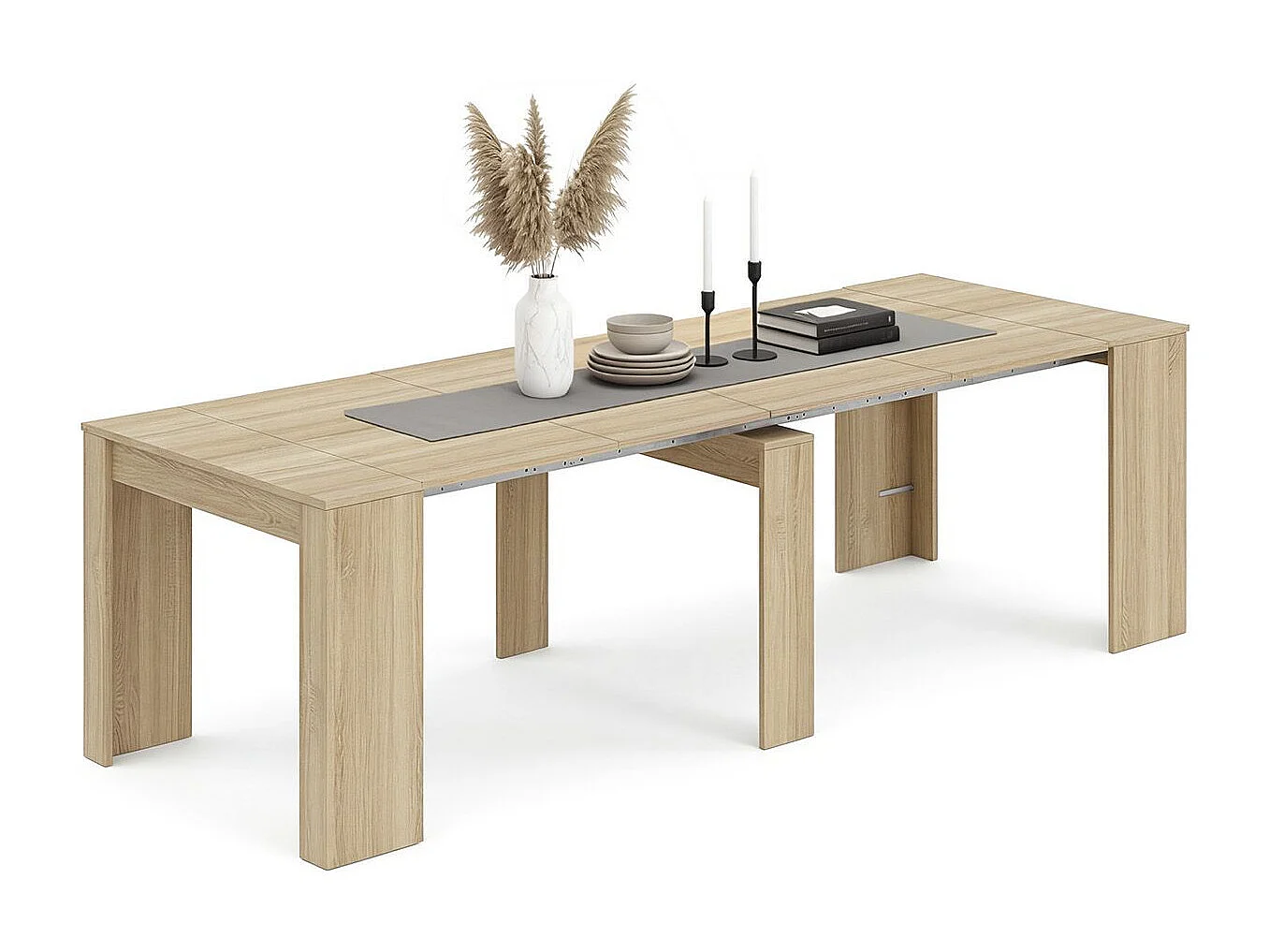 Mesa de consola extensível Denis em carvalho canadiano 50-235 cm Carvalho canadiano