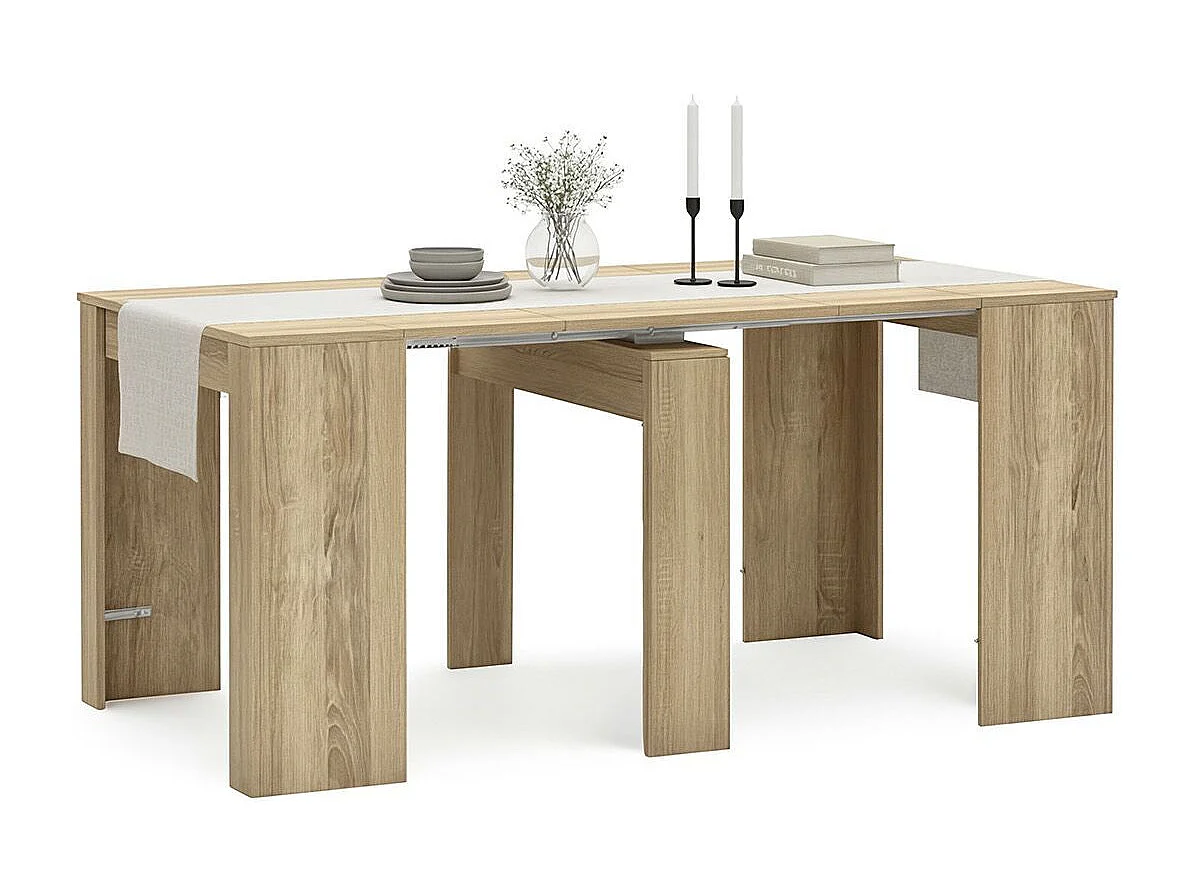 Mesa de consola extensível Denis em carvalho canadiano 50-235 cm Carvalho canadiano