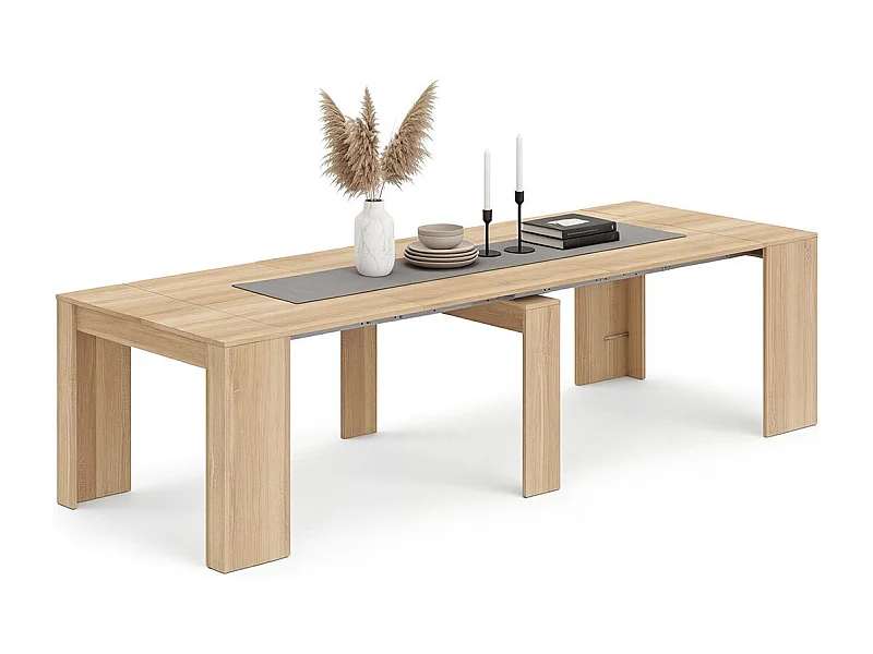 Mesa de consola extensível Denis em carvalho canadiano 50-235 cm