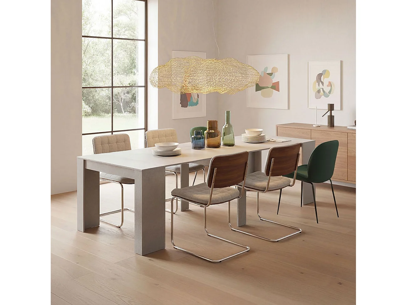 Mesa de consola extensível Denis em betão 50-235 cm