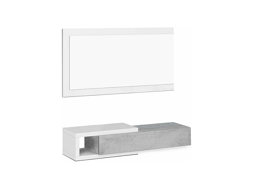 Mueble de recibidor con espejo Derek Blanco Artik (Blanco Mate) - Gris Cemento