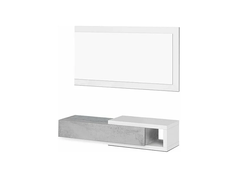 Mueble de recibidor con espejo Derek Blanco Artik (Blanco Mate) - Gris Cemento