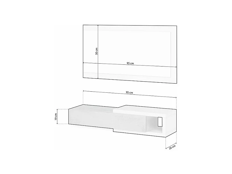 Mueble de recibidor con espejo Derek Blanco Artik (Blanco Mate) - Gris Cemento