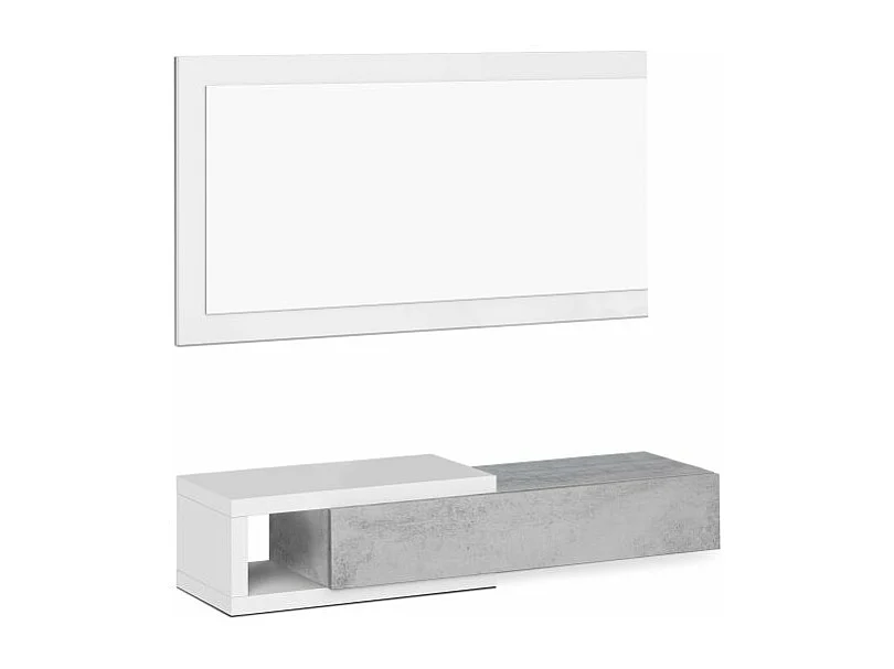 Mueble de recibidor con espejo Derek Blanco Artik (Blanco Mate) - Gris Cemento