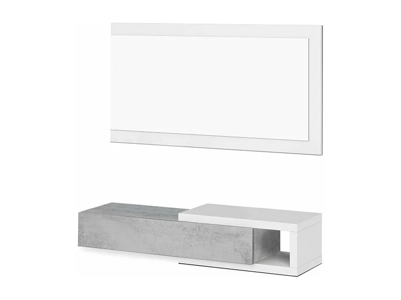 Mueble de recibidor con espejo Derek Blanco Artik (Blanco Mate) - Gris Cemento