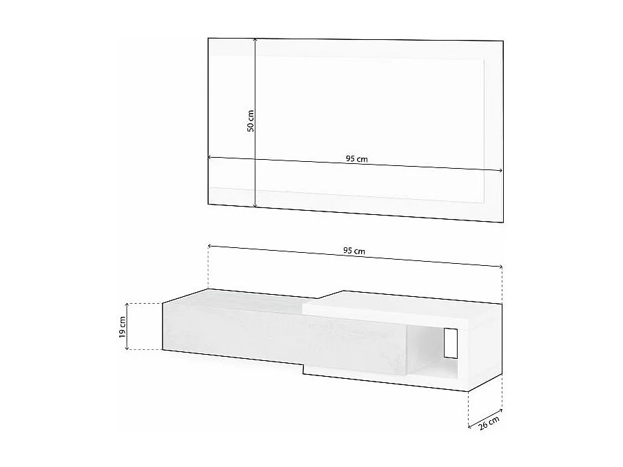 Mueble de recibidor con espejo Derek Blanco Artik (Blanco Mate) - Gris Cemento