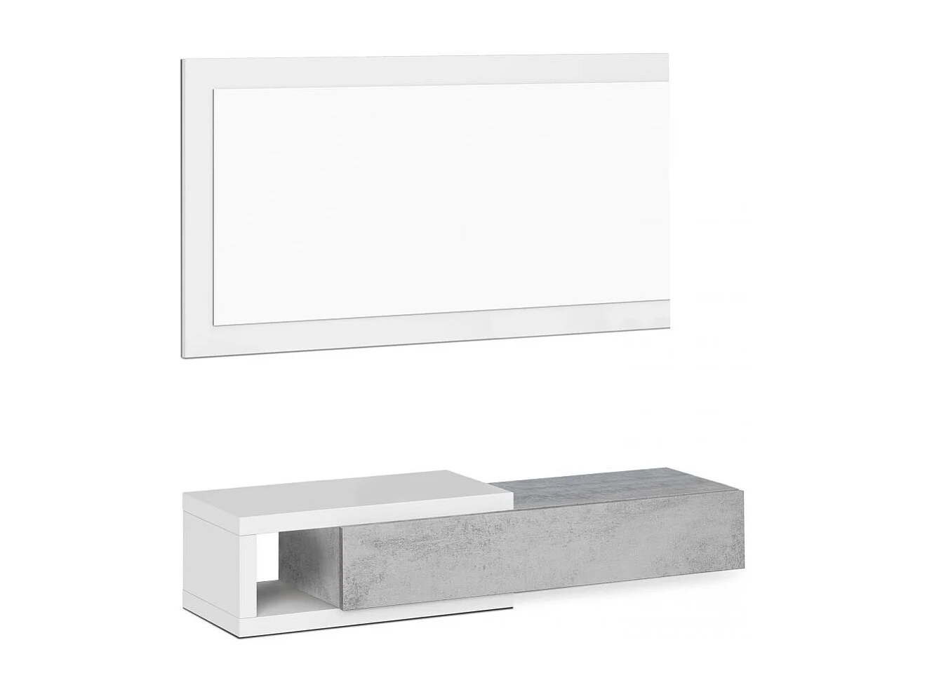 Mueble de recibidor con espejo Derek Blanco Artik (Blanco Mate) - Gris Cemento