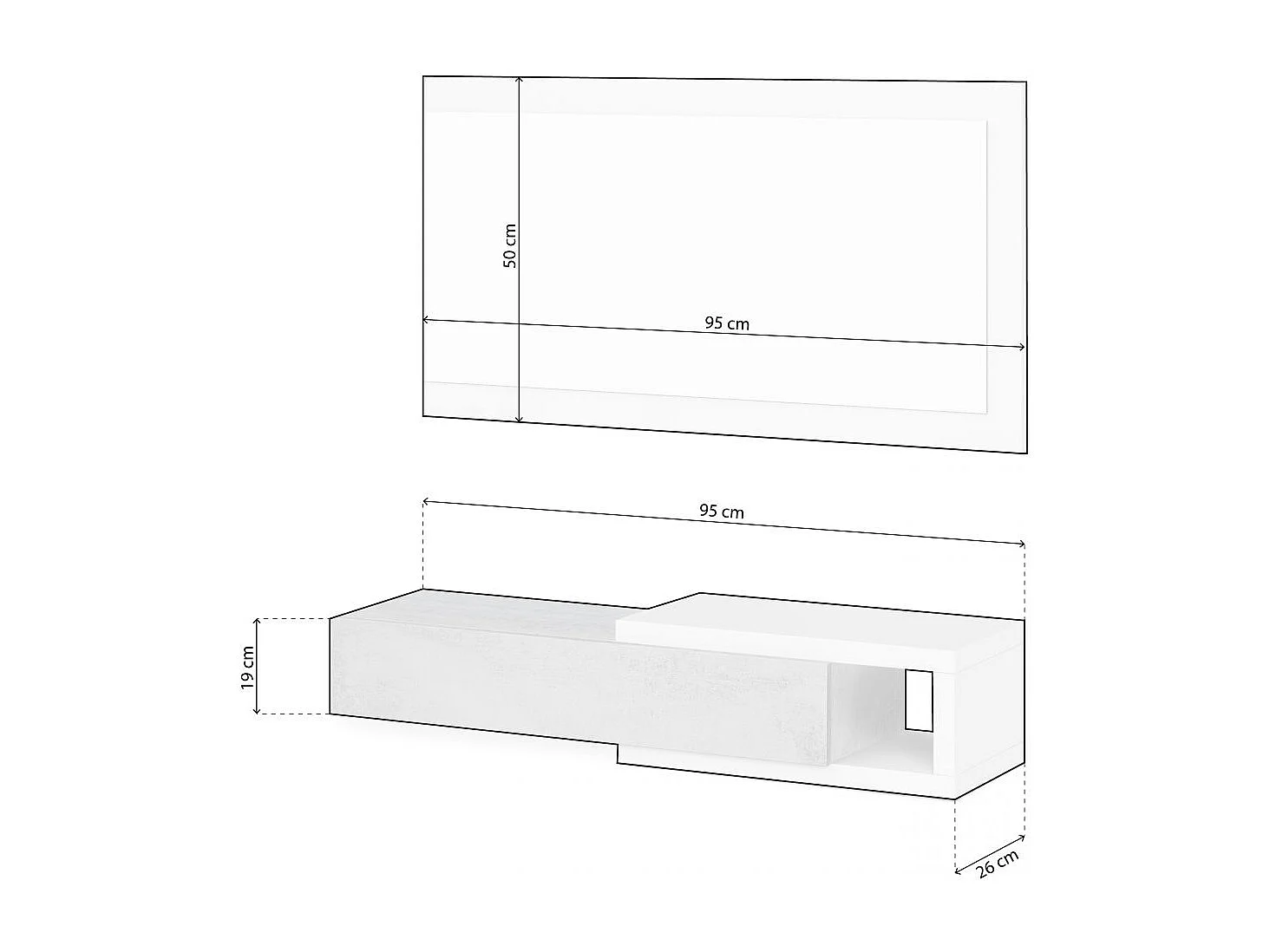 Mueble de recibidor con espejo Derek Blanco Artik (Blanco Mate) - Gris Cemento