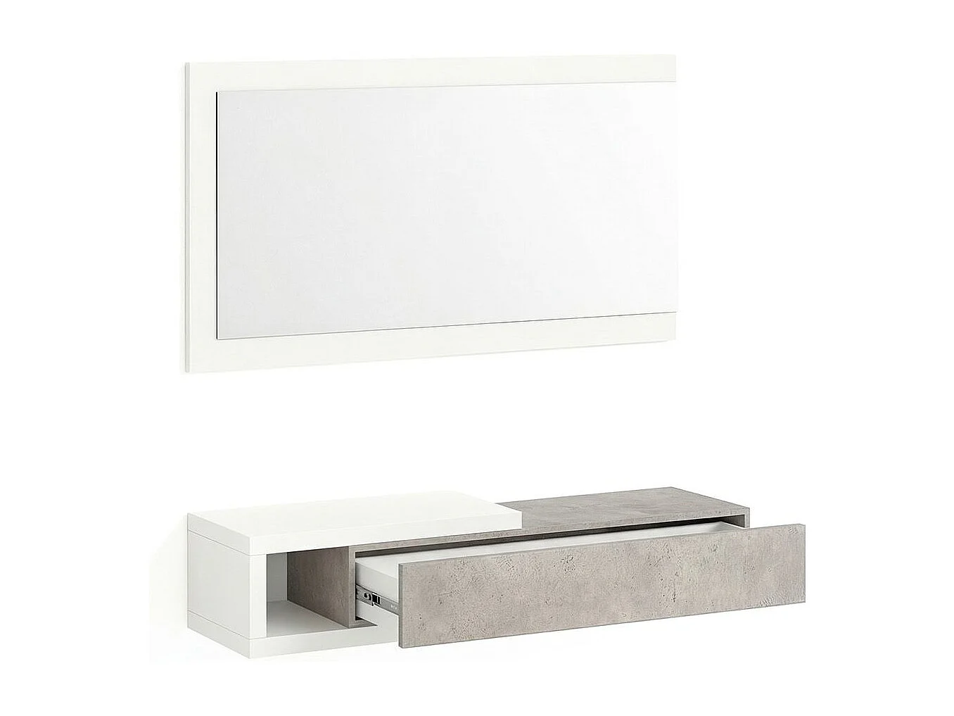 Mueble recibidor con 1 cajón y espejo en blanco mate y gris cemento 95 cm Derek Blanco Artik (Blanco Mate) - Gris Cemento