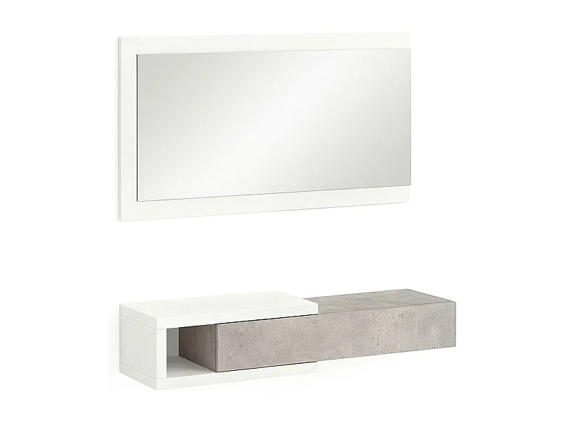 Mueble recibidor con 1 cajón y espejo en blanco mate y gris cemento 75 cm Derek Blanco Artik (Blanco Mate) - Gris Cemento