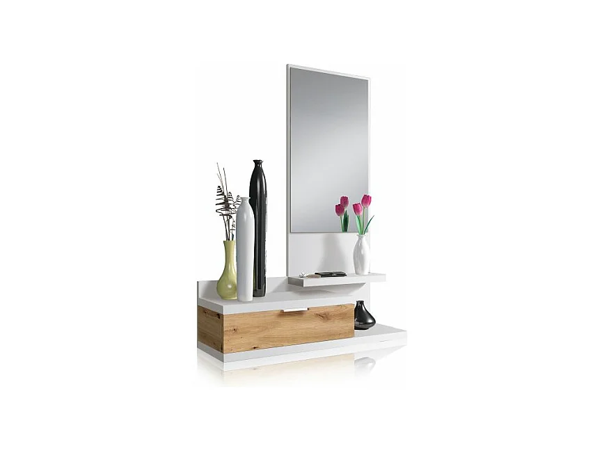Mueble de recibidor Fiord Blanco Artik (Blanco Mate) - Roble Nodi