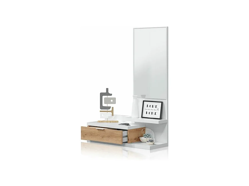 Mueble de recibidor Fiord Blanco Artik (Blanco Mate) - Roble Nodi