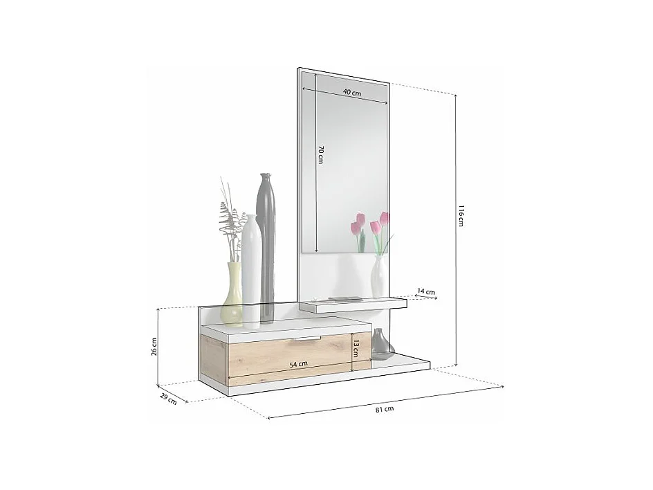 Mueble de recibidor Fiord Blanco Artik (Blanco Mate) - Roble Nodi