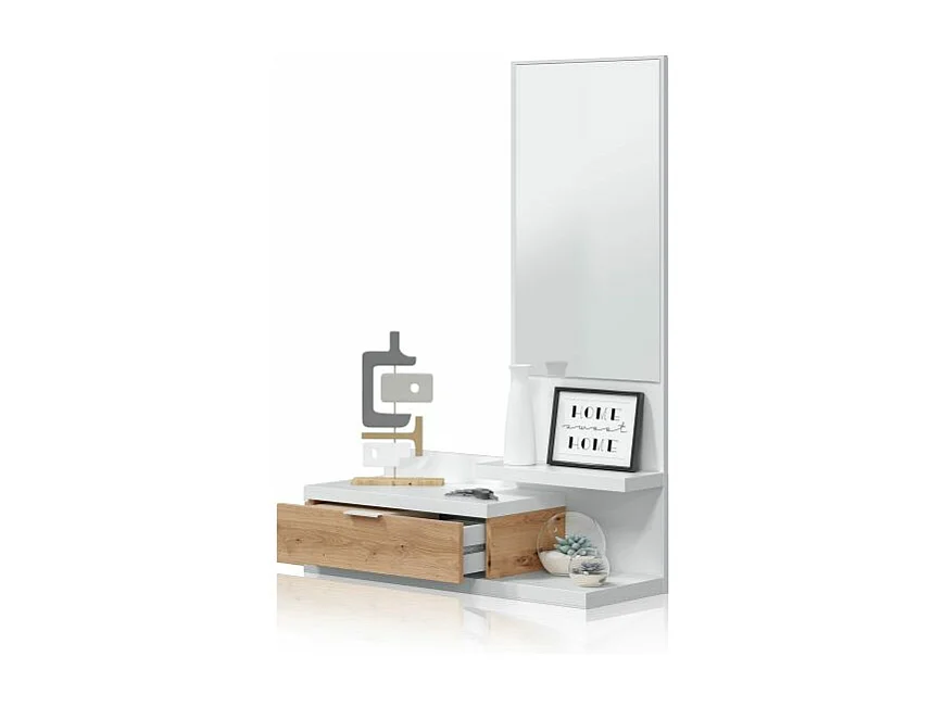 Mueble de recibidor Fiord Blanco Artik (Blanco Mate) - Roble Nodi