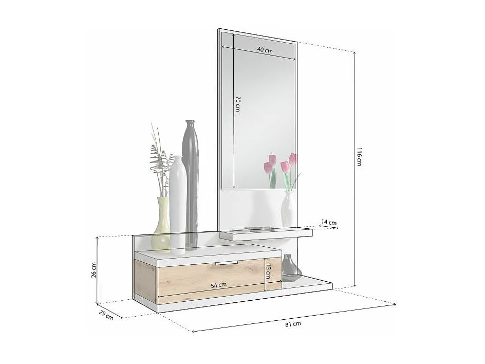 Mueble de recibidor Fiord Blanco Artik (Blanco Mate) - Roble Nodi