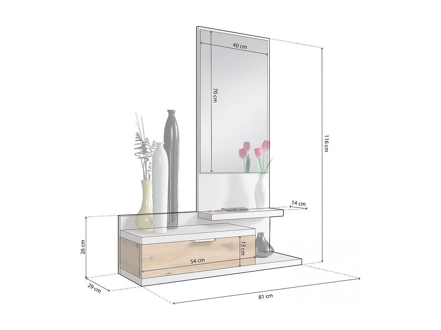 Mueble de recibidor Fiord Blanco Artik (Blanco Mate) - Roble Nodi