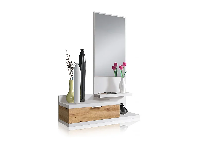 Mueble de recibidor Fiord Blanco Artik (Blanco Mate) - Roble Nodi