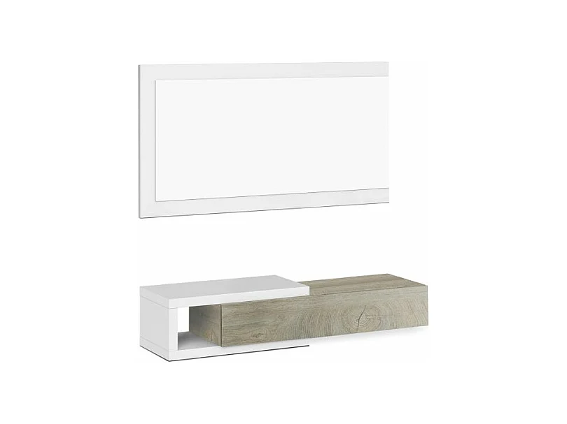 Mueble de recibidor con espejo Derek Blanco Artik (Blanco Mate) – Roble Alaska
