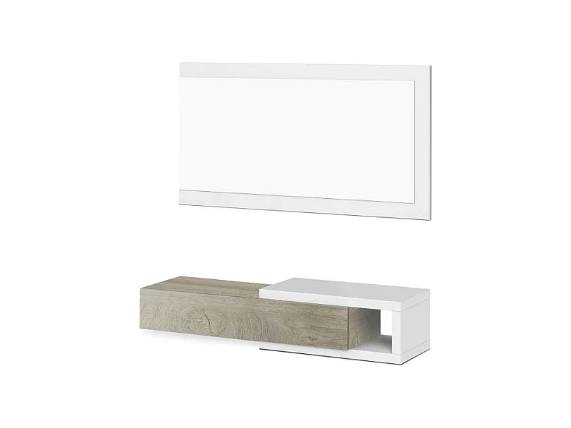 Mueble de recibidor con espejo Derek Blanco Artik (Blanco Mate) – Roble Alaska