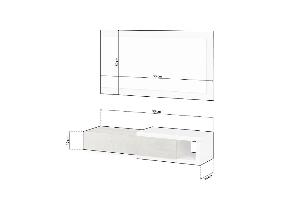 Mueble de recibidor con espejo Derek Blanco Artik (Blanco Mate) – Roble Alaska