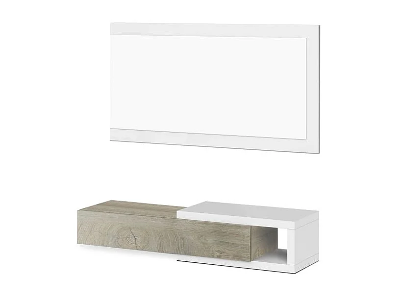 Mueble de recibidor con espejo Derek Blanco Artik (Blanco Mate) – Roble Alaska